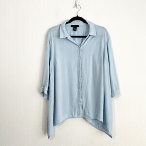 Joan Vass Top 2X Womens Plus Size Lagenlook Summer Button Up Boho Minimalist